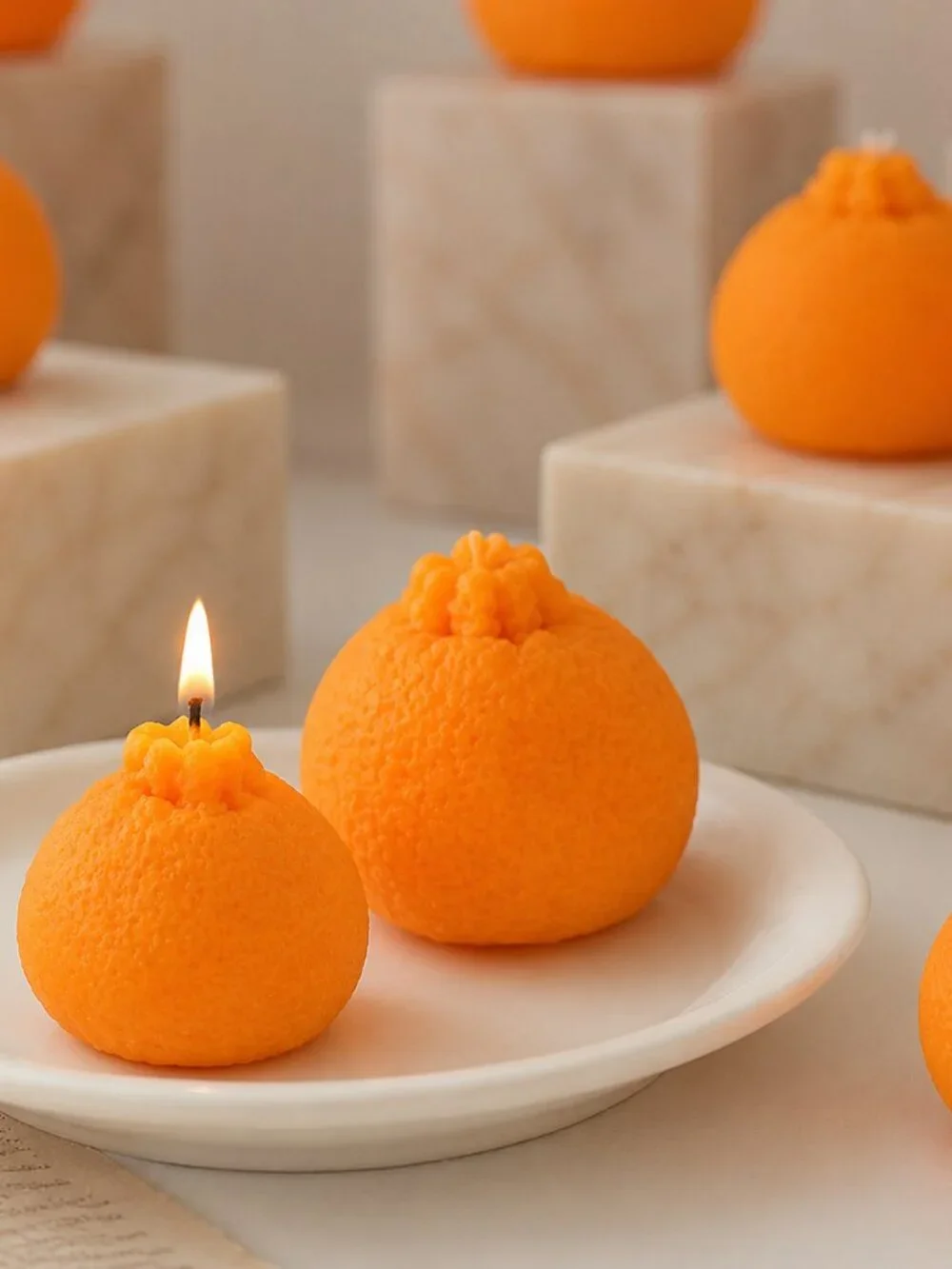 Orange-Shaped, Citrus-Scented Fruit Candles, Aromatherapy, Vegan, 4-Pack, New